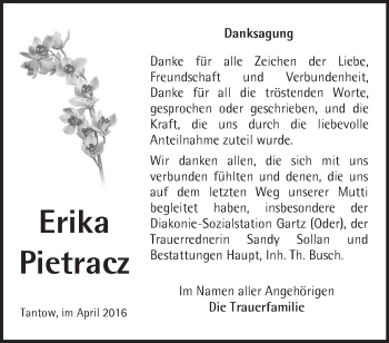 Traueranzeige von Erika Pietracz von Märkische Oderzeitung