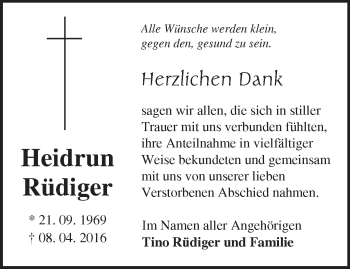 Traueranzeige von Heidrun Rüdiger von Märkische Oderzeitung