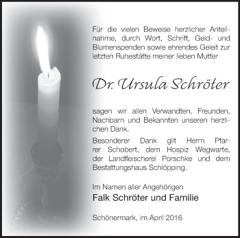 Traueranzeige von Ursula Schröter von Märkische Oderzeitung