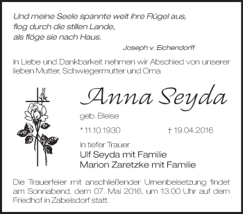 Traueranzeige von Anna Seyda von Märkische Oderzeitung