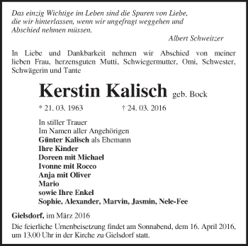 Traueranzeige von Kerstin Kalisch von Märkische Oderzeitung