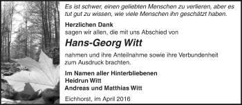 Traueranzeige von Hans-Georg Witt von Märkische Oderzeitung