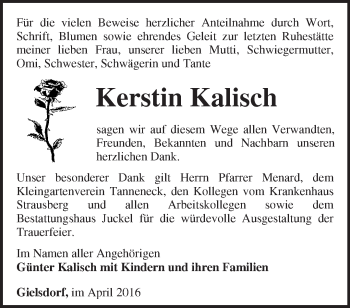 Traueranzeige von Kerstin Kalisch von Märkische Oderzeitung