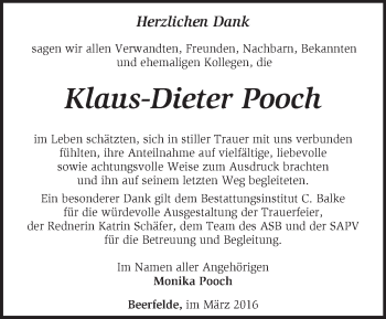 Traueranzeige von Klaus-Dieter Pooch von Märkische Oderzeitung