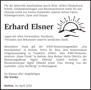 Traueranzeige von Erhard Elsner von Märkische Oderzeitung