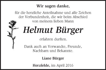 Traueranzeige von Helmut Bürger von Märkische Oderzeitung