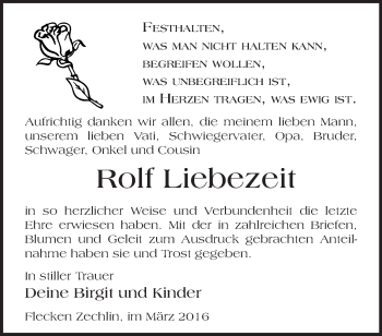 Traueranzeige von Rolf Liebezeit von Märkische Oderzeitung