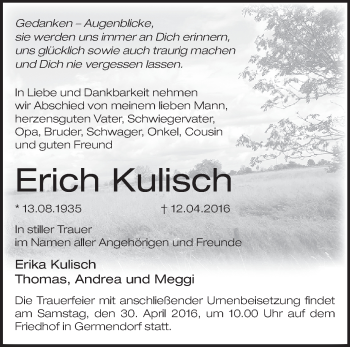 Traueranzeige von Erich Kulisch von Märkische Oderzeitung