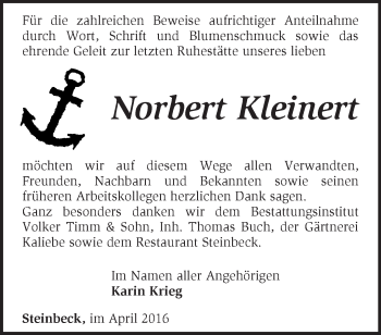 Traueranzeige von Norbert Kleinert von Märkische Oderzeitung