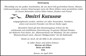 Traueranzeige von Dmitri Kutusow von Märkische Oderzeitung