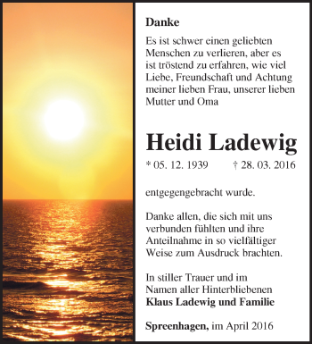 Traueranzeige von Heidi Ladewig von Märkische Oderzeitung