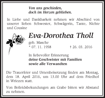 Traueranzeige von Eva-Dorothea Tholl von Märkische Oderzeitung