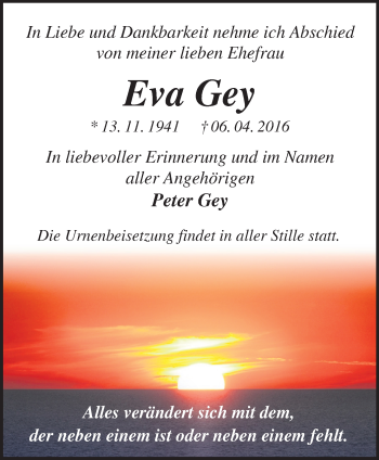Traueranzeige von Eva Gey von Märkische Oderzeitung