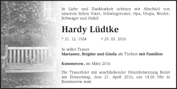 Traueranzeige von Hardy Lüdtke von Märkische Oderzeitung