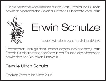 Traueranzeige von Erwin Schulze von Märkische Oderzeitung