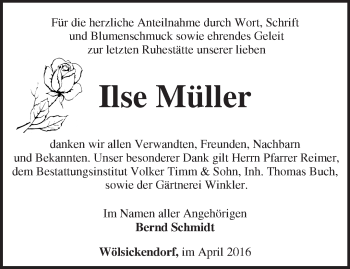 Traueranzeige von Ilse Müller von Märkische Oderzeitung