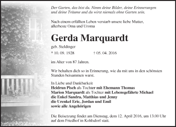 Traueranzeige von Gerda Marquardt von Märkische Oderzeitung