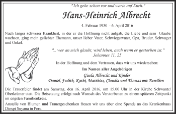 Traueranzeige von Hans-Heinrich Albrecht von Märkische Oderzeitung