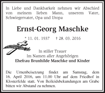 Traueranzeige von Ernst-Georg Maschke von Märkische Oderzeitung