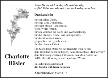 Traueranzeige von Charlotte Bäsler von Märkische Oderzeitung