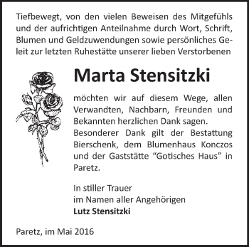 Traueranzeige von Marta Stensitzki von Märkische Oderzeitung