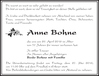 Traueranzeige von Anne Bohne von Märkische Oderzeitung