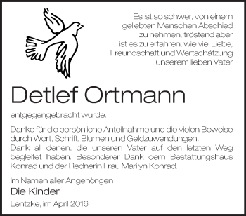 Traueranzeige von Detlef Ortmann von Märkische Oderzeitung