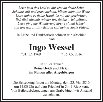 Traueranzeige von Ingo Wessel von Märkische Oderzeitung