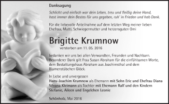 Traueranzeige von Brigitte Krumnow von Märkische Oderzeitung