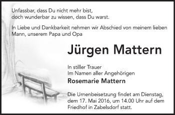 Traueranzeige von Jürgen Mattern von Märkische Oderzeitung