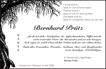 Traueranzeige von Bernhard Prütz von Märkische Oderzeitung