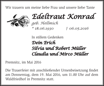 Traueranzeige von Edeltraut Konrad von Märkische Oderzeitung
