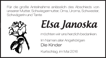 Traueranzeige von Elsa Janoska von Märkische Oderzeitung