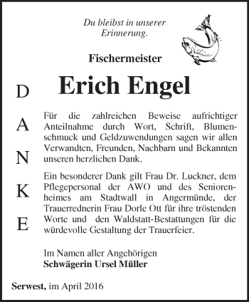 Traueranzeige von Erich Engel von Märkische Oderzeitung