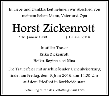 Traueranzeige von Horst Zickenrott von Märkische Oderzeitung