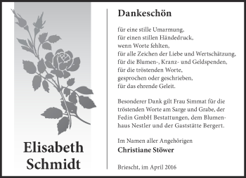 Traueranzeige von Elisabeth Schmidt von Märkische Oderzeitung