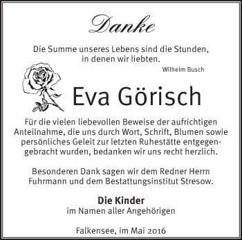 Traueranzeige von Eva Görisch von Märkische Oderzeitung