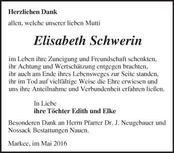 Traueranzeige von Elisabeth Schwerin von Märkische Oderzeitung