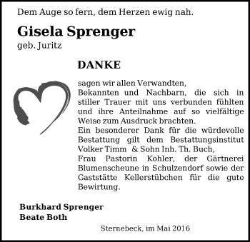 Traueranzeige von Gisela Sprenger von Märkische Oderzeitung