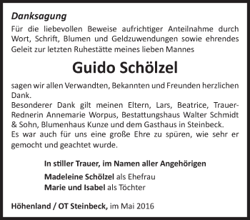 Traueranzeige von Guido Schölzel von Märkische Oderzeitung