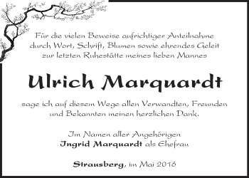 Traueranzeige von Ulrich Marquardt von Märkische Oderzeitung