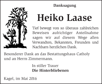 Traueranzeige von Heiko Laase von Märkische Oderzeitung