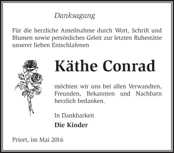 Traueranzeige von Käthe Conrad von Märkische Oderzeitung