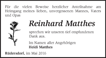 Traueranzeige von Reinhard Matthes von Märkische Oderzeitung