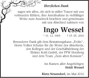 Traueranzeige von Ingo Wessel von Märkische Oderzeitung