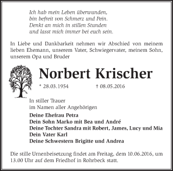 Traueranzeige von Norbert Krischer von Märkische Oderzeitung