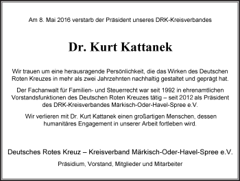 Traueranzeige von Kurt Kattanek von Märkische Oderzeitung