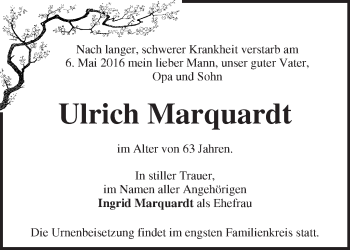 Traueranzeige von Ulrich Marquardt von Märkische Oderzeitung