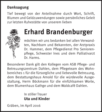 Traueranzeige von Erhard Brandenburger von Märkische Oderzeitung