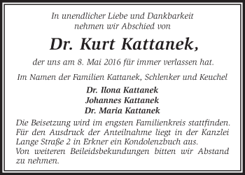 Traueranzeige von Kurt Kattanek von Märkische Oderzeitung